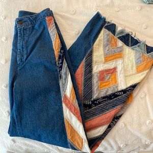 Free People Wide Leg Patchwork Jeans